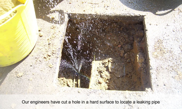 Water pipe leak under hard surface